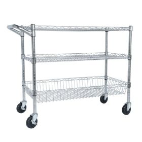 Heavy Duty Rolling Utility Cart,3 Tier Rolling Carts With Wheels,with Handle Bar & Shelf Liners,36inchx18inchx32inchStorage Cart For Kitchen,Rest (Option: Chrome)