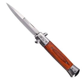 9' Automatic Out-The-Side Knife (Color: Wood/Silver)