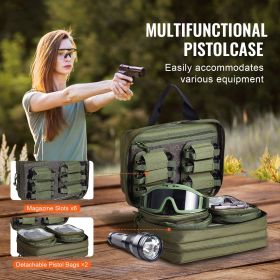 Range Bag for 2 Pistols, Tactical Gun Bag with 2 Built-in Removable Pistol Bags & 6 Detachable Magazines, Gun Range Bag for Outdoor Hunting Shoot (Item Size: 33 x 20 x 23 cm, product color: Green)
